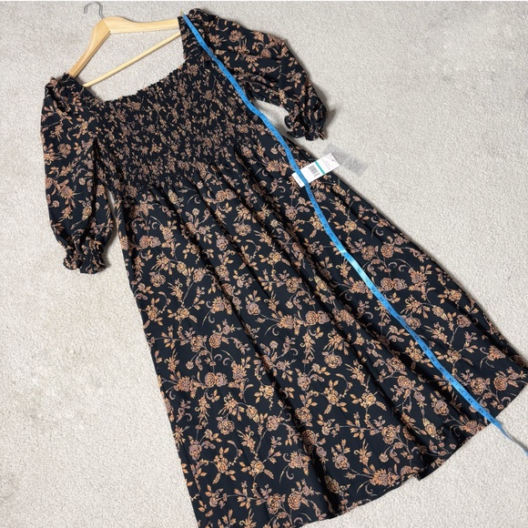 NWT Nanette Lepore Midi Dress Black Orange On/ Off Shoulder Shirred Bodice Sz 16 - Picture 10 of 15